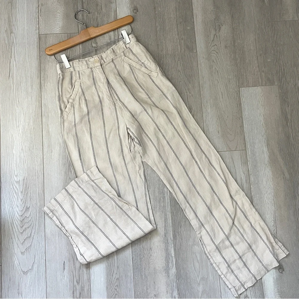 Reformation Linen Pants striped jaylene straight leg womens Ivory size 0 preppy